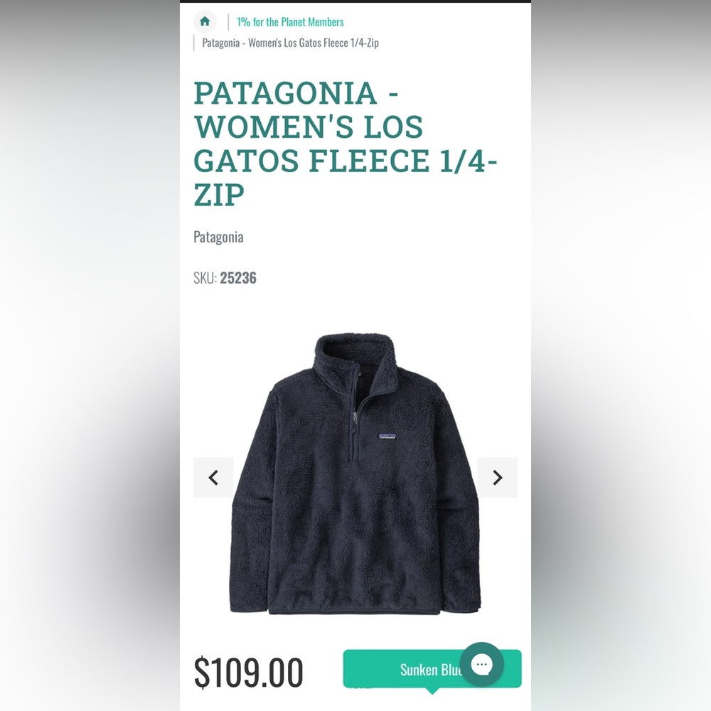 PATAGONIA - WOMEN'S LOS GATOS FLEECE 1/4-ZIP in “sunken blue” - Picture 5 of 5